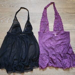 Victoria's Secret Black and Purple Lace Chemises